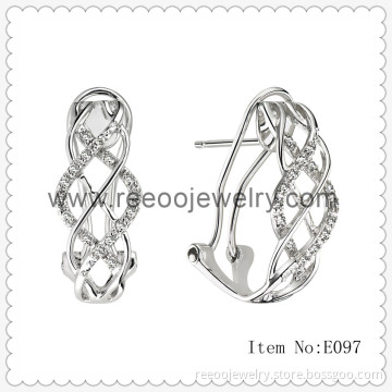 Brand Earring in Silver, Hollow Design Hoop Earring
